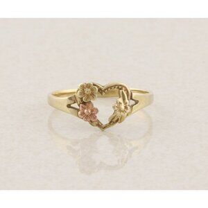 10k Yellow Gold & Rose Gold Flower Heart Ring Dainty Size 7 1/4